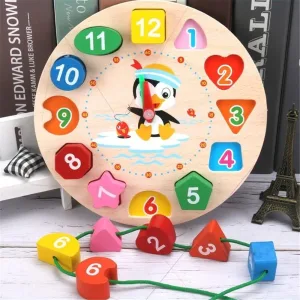 Puzzle Horloge Montessori éducatif en bois perlé pour enfant 17,5cm