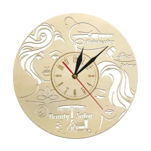 Horloge murale salon de coiffure bois 30 cm