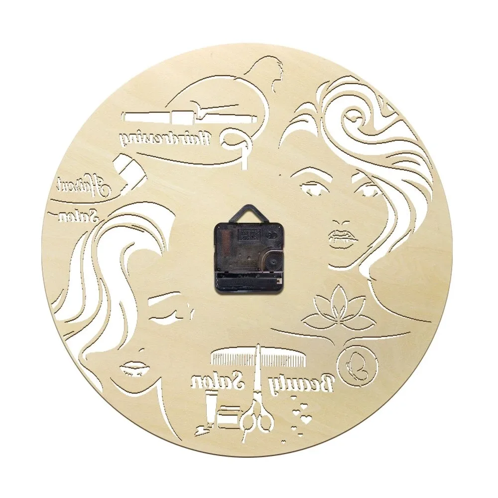 Horloge murale salon de coiffure bois 30 cm