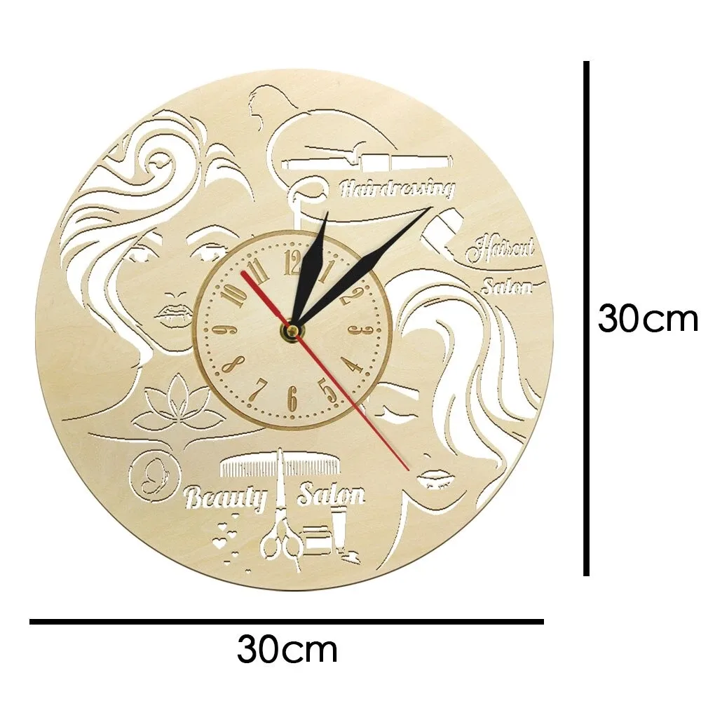 Horloge murale salon de coiffure bois 30 cm