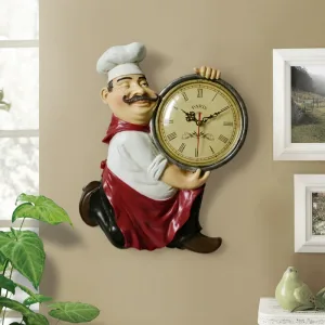 Horloge Vintage avec statue de chef pour décoration de salon et cuisine 29 cm
