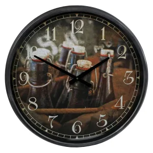 Horloge murale vintage "Bottles In Crate" 50cm
