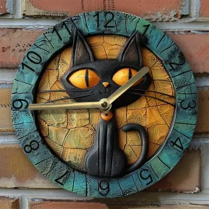 Horloge murale motif chat noir silencieuse - 20/30 cm