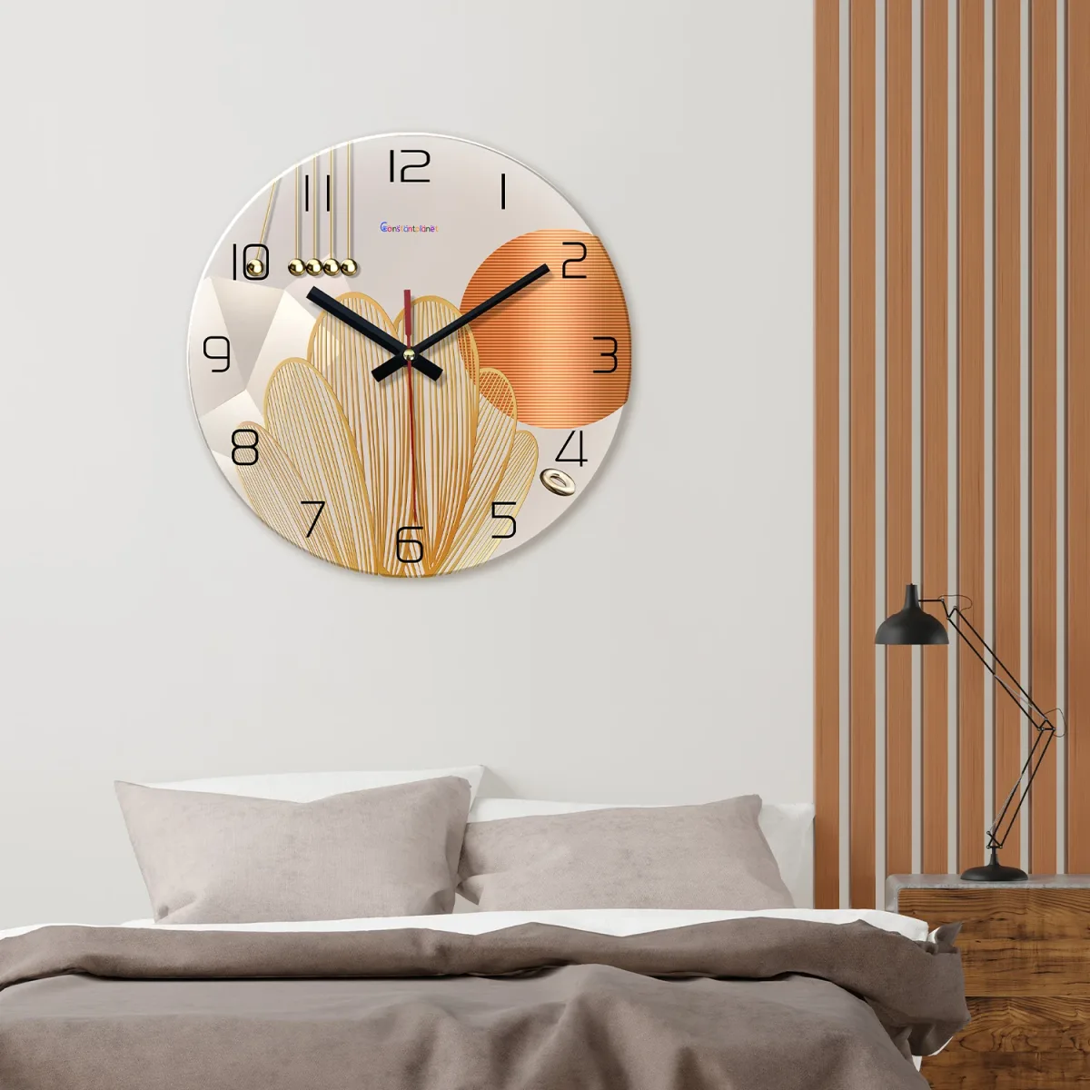 Horloge murale abstraite orange - 30 à 40 cm