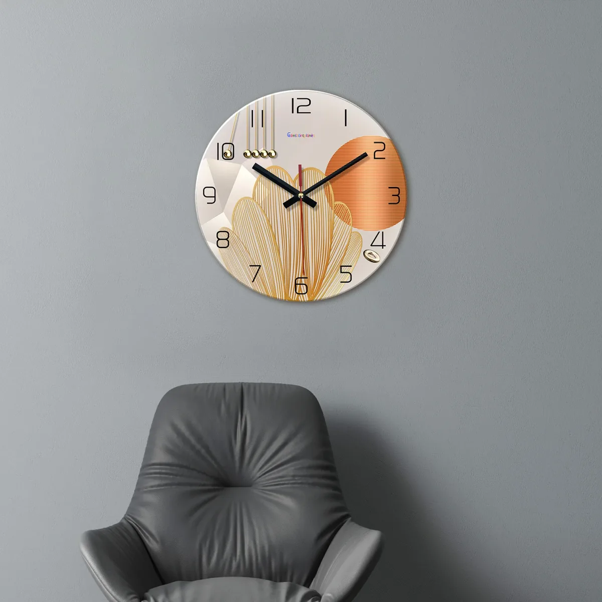 Horloge murale abstraite orange - 30 à 40 cm