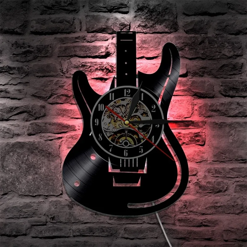 Horloge murale thème guitare avec LED 30 cm