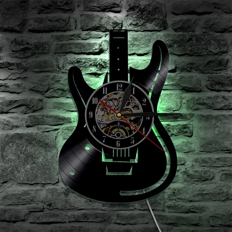 Horloge murale thème guitare avec LED 30 cm