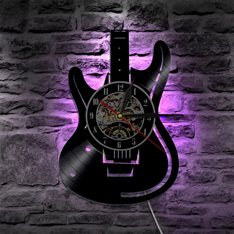 Horloge murale thème guitare avec LED 30 cm