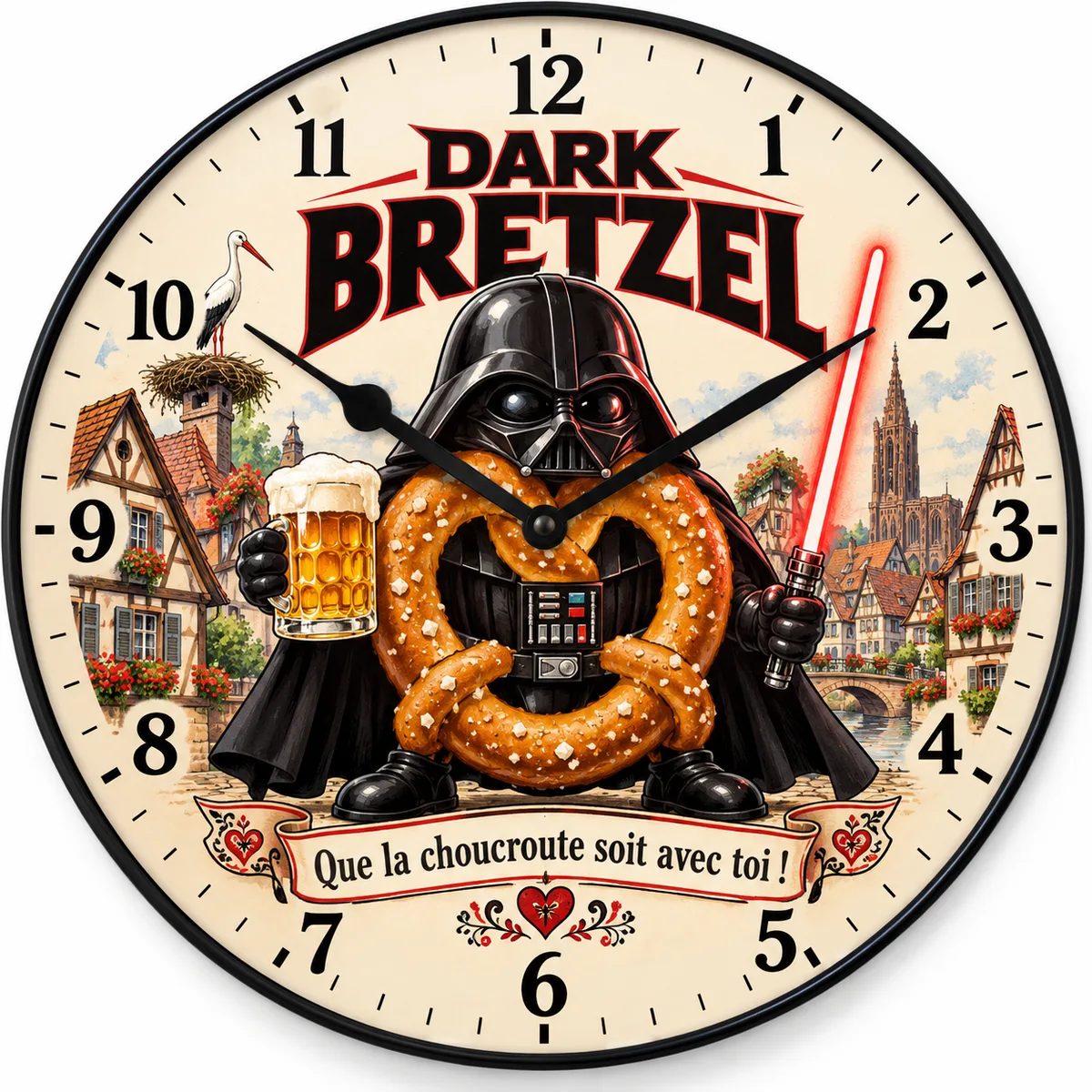 Horloge Alsace – Dark Bretzel, que la choucroute soit avec toi