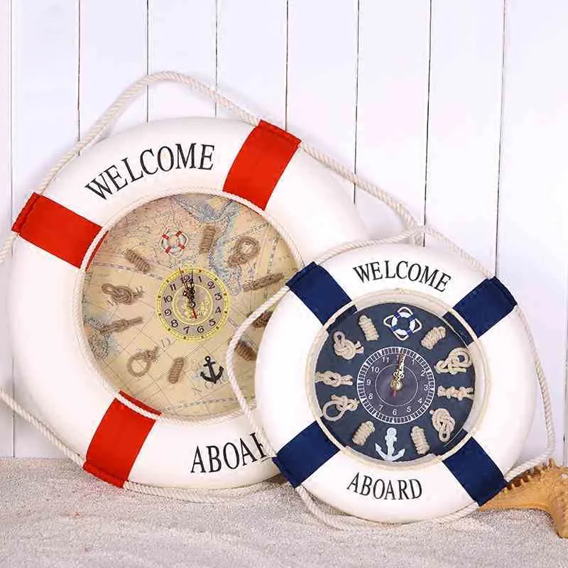 Bienvenue-Bord-Bou-e-de-Sauvetage-Horloge-Murale-M-diterran-e-Bois-Tissu-Salon-Horloges-Boutique.jpg