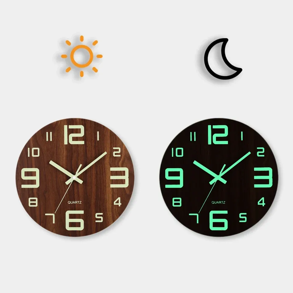 Horloge Murale en Bois avec Veilleuse — image 2