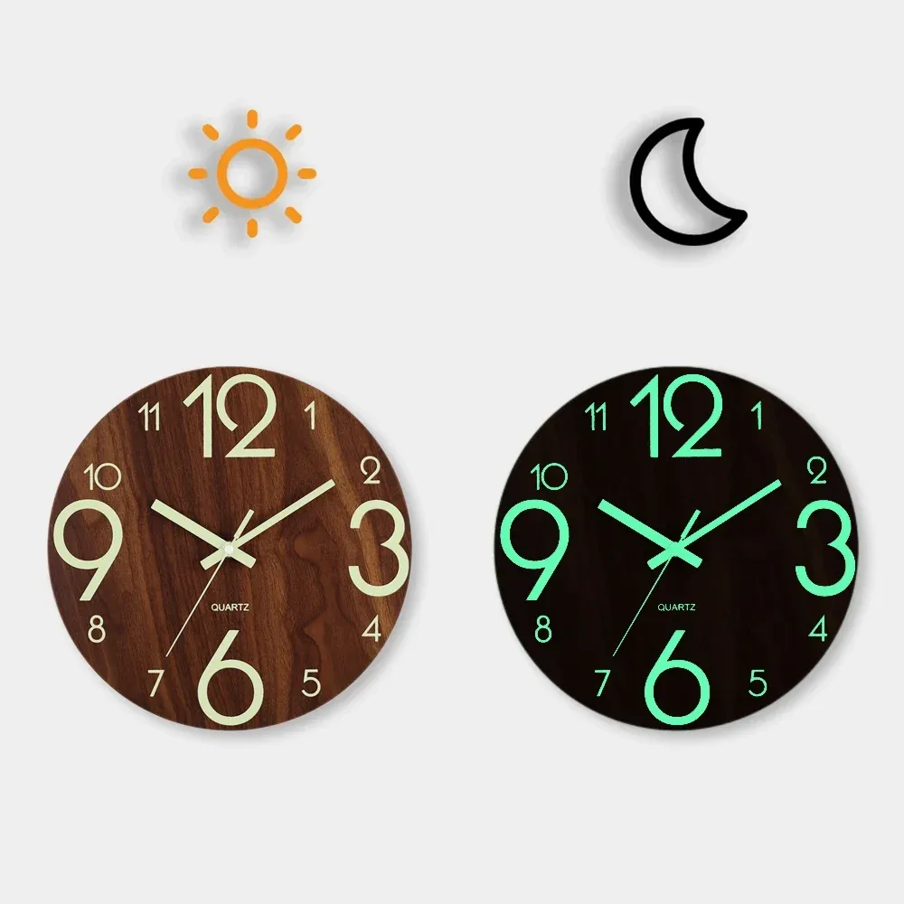 Horloge Murale en Bois avec Veilleuse — image 3