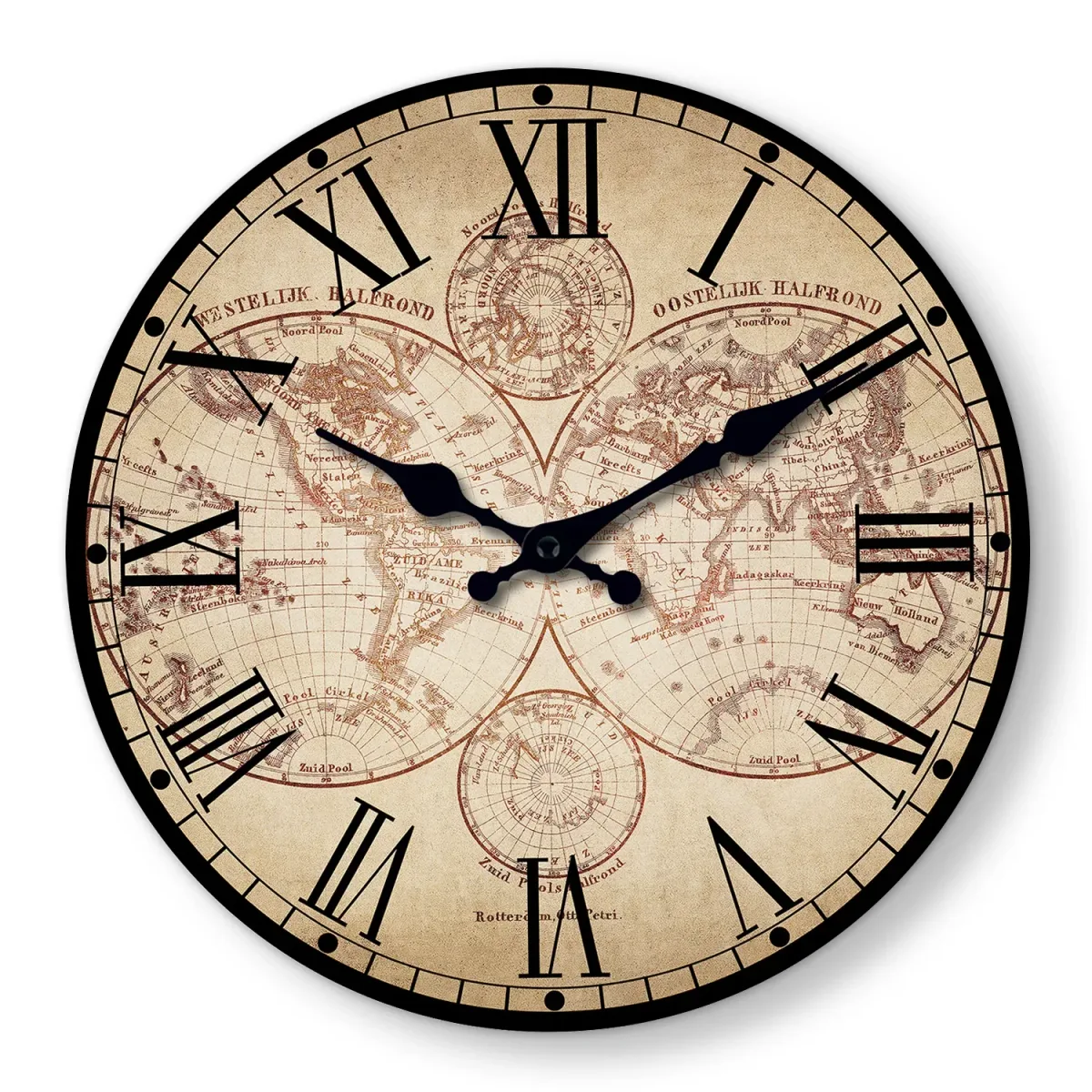 Horloge murale en bois motif boussole — image 1