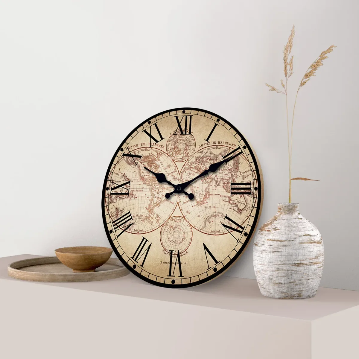 Horloge murale en bois motif boussole — image 2