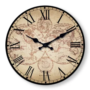 Horloge murale en bois motif boussole — image 1