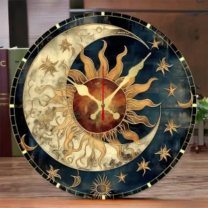 Horloge murale en bois soleil et lune — image 1