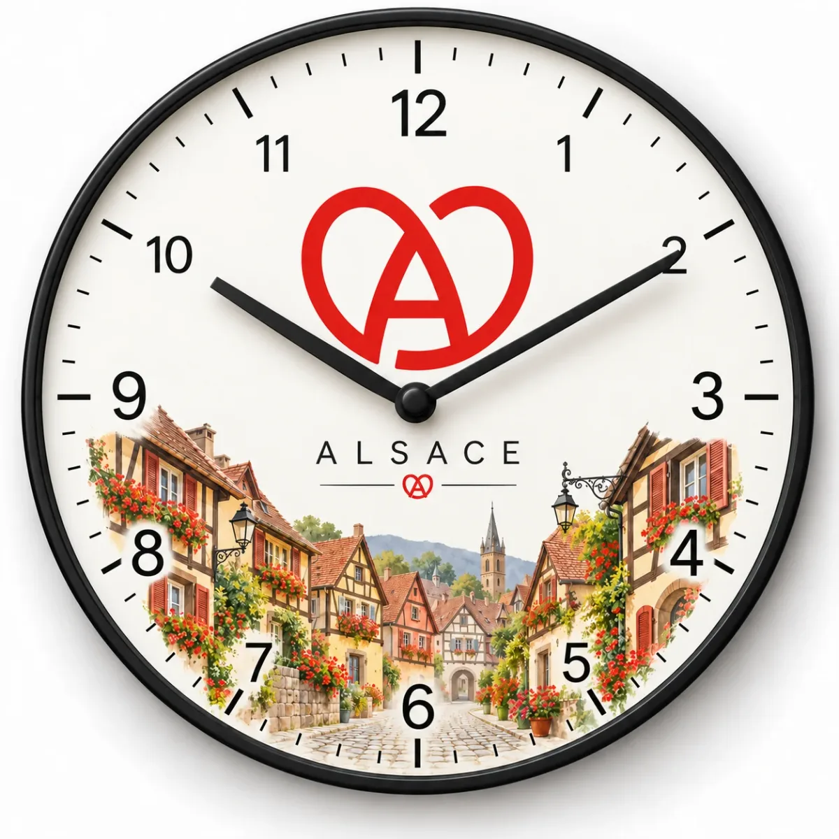 Horloge Alsace – Village fleuri avec logo