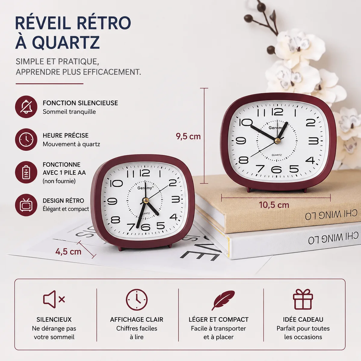 Réveil analogique bois