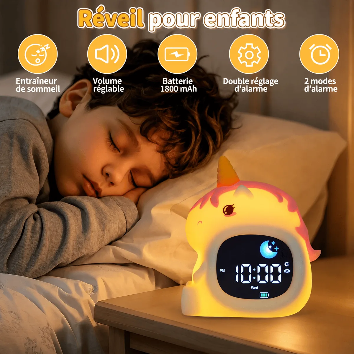 Réveil licorne veilleuse LED