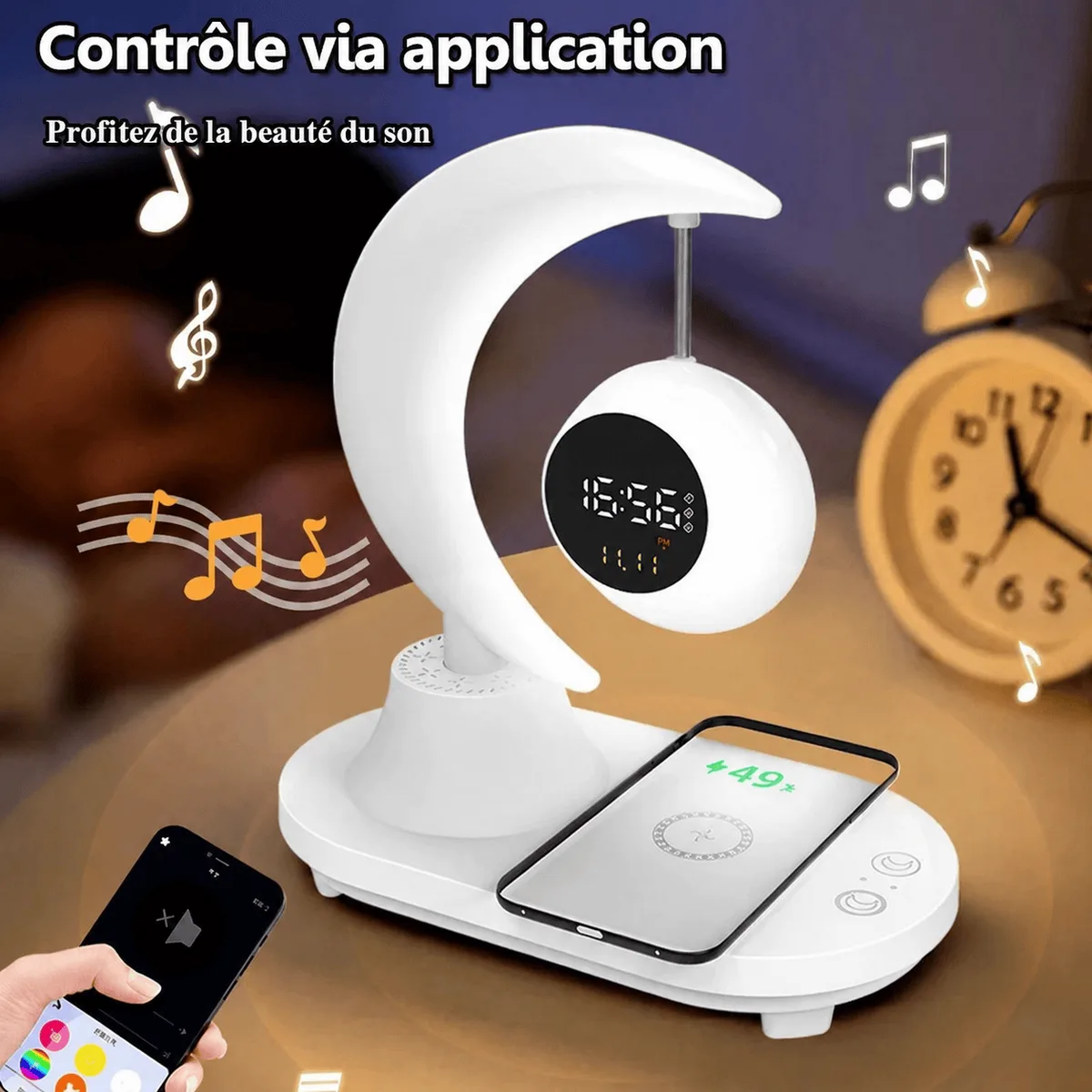Réveil lampe chargeur induction