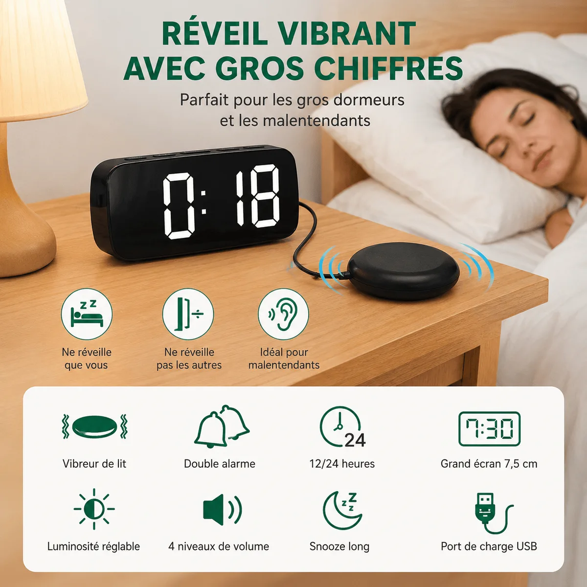 Réveil digital pour sourd