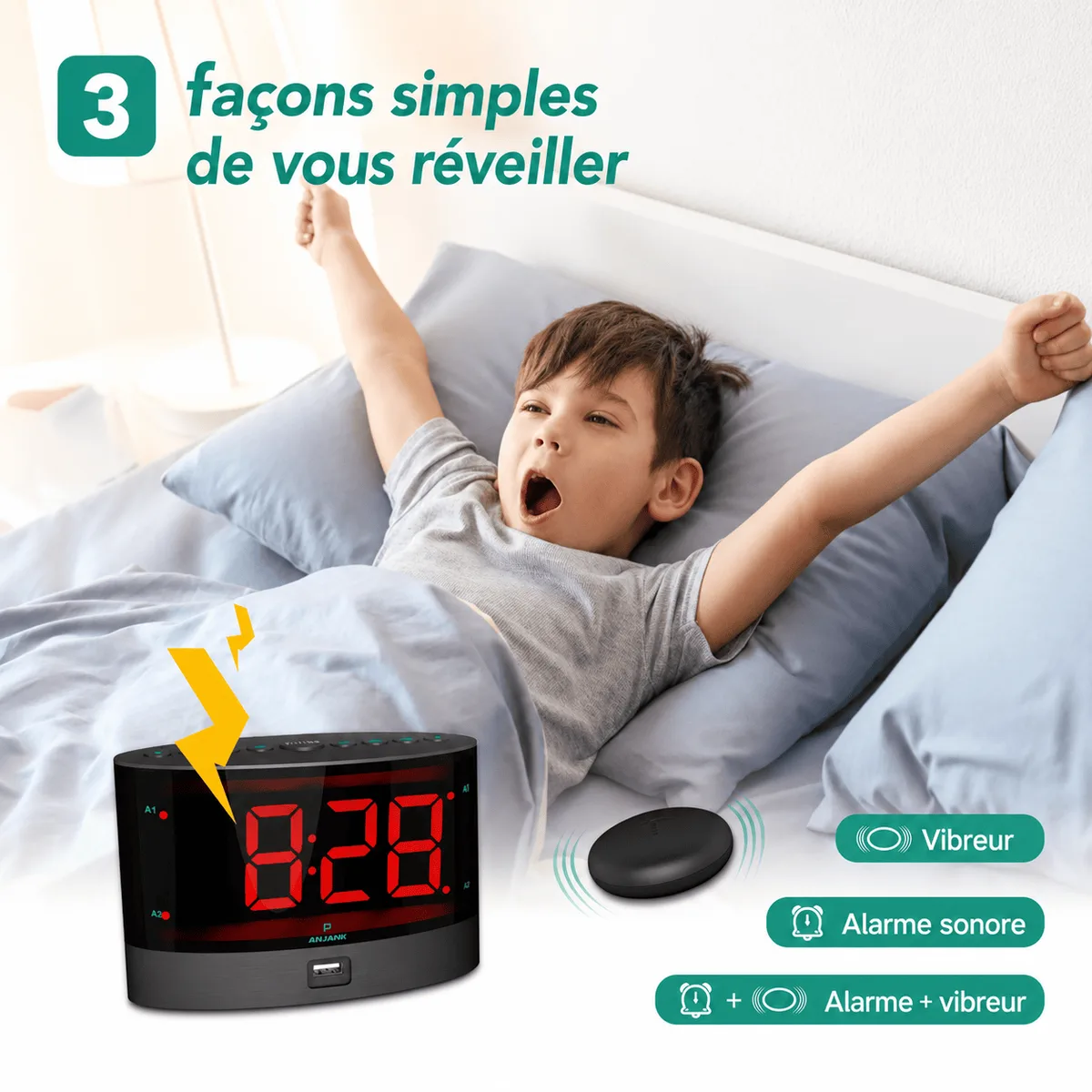 Réveil vibrant pour sourd