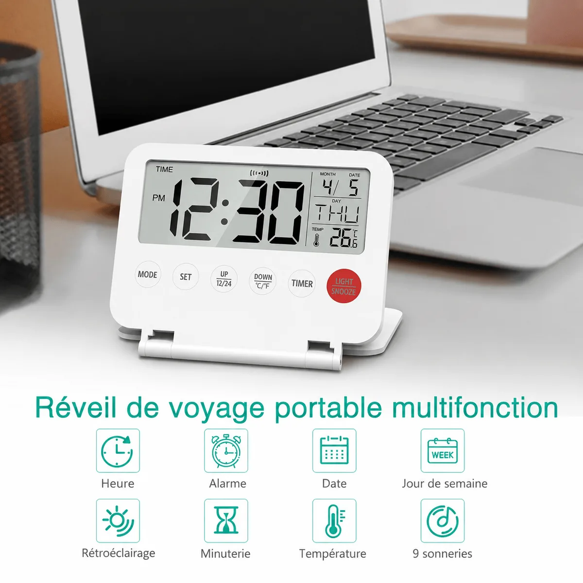 Réveil de voyage pliant et à piles