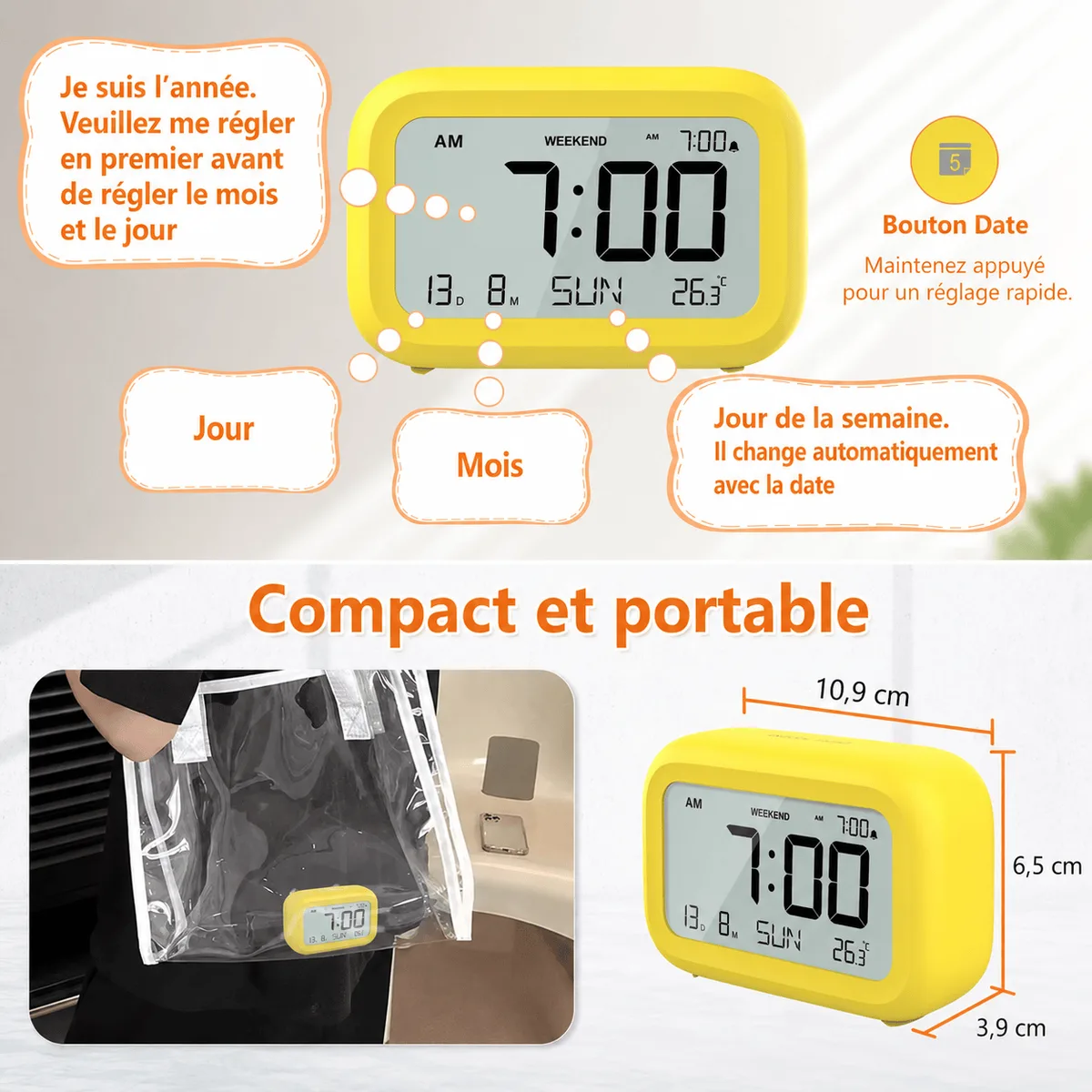 Réveil calendrier digital
