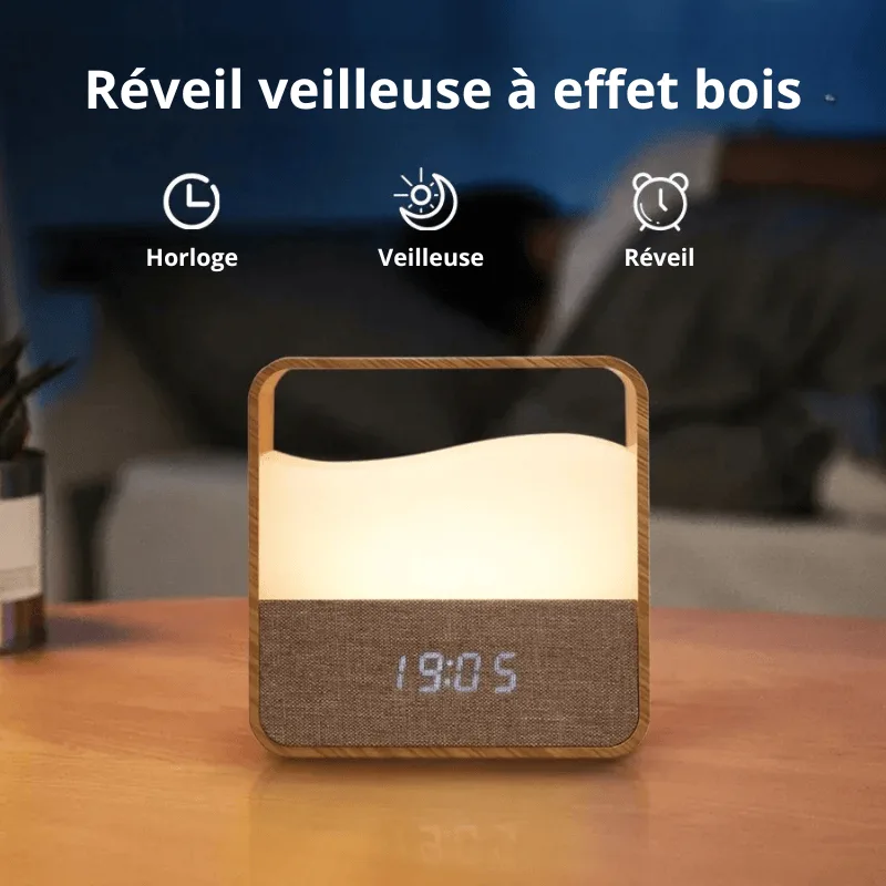 Réveil veilleuse bois