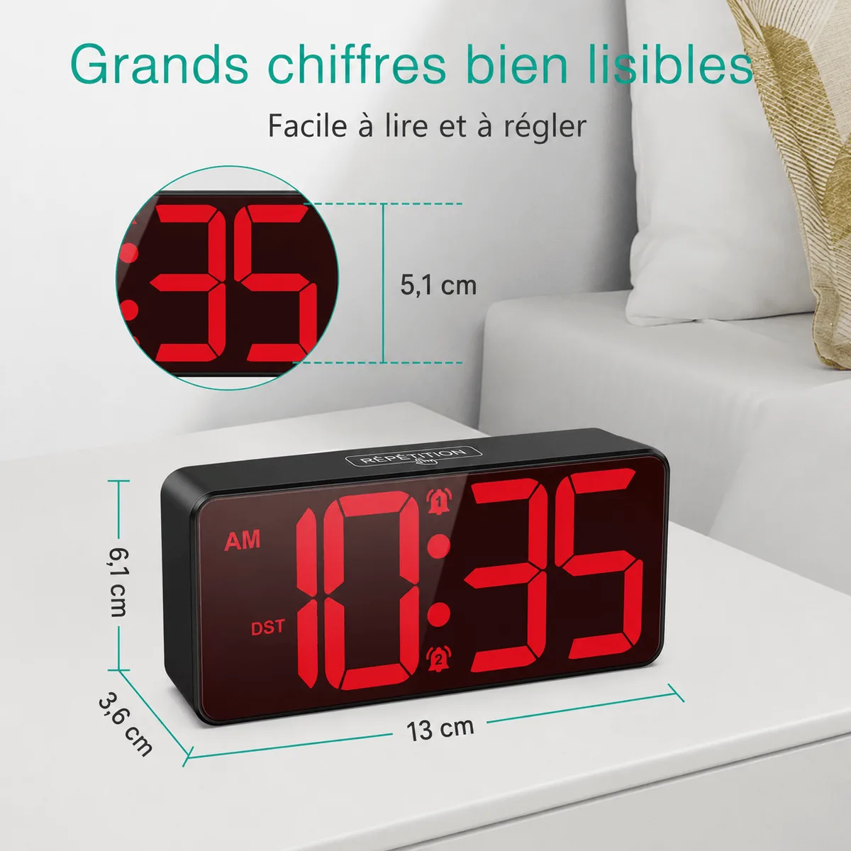 Réveil gros chiffres digital