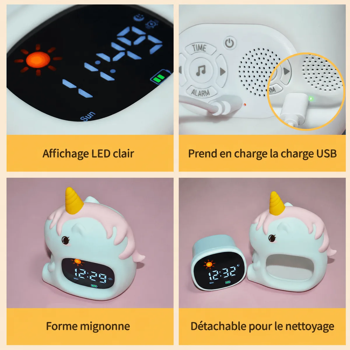 Réveil licorne veilleuse LED