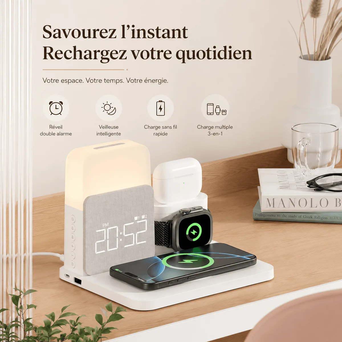Réveil chargeur induction Apple Samsung
