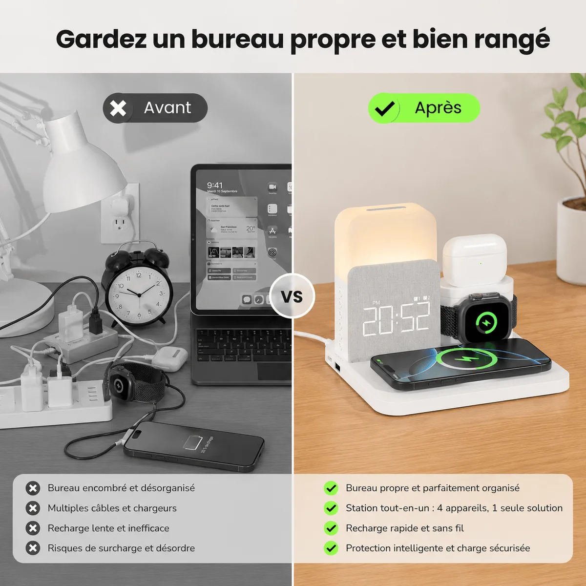 Réveil chargeur induction Apple Samsung