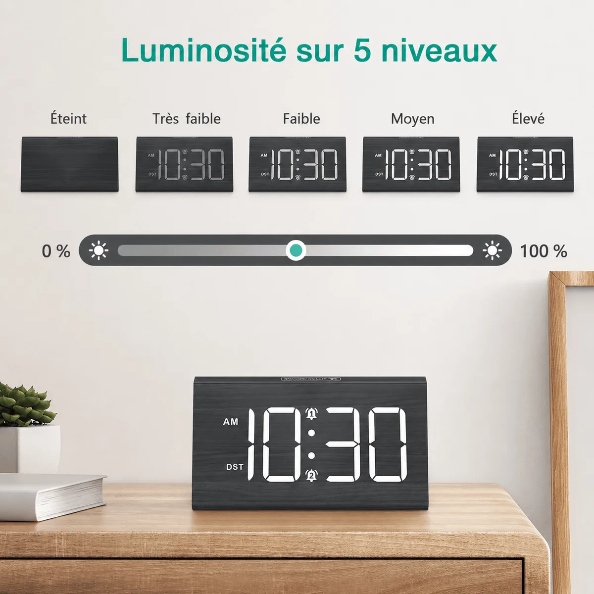 Réveil en bois digital LED