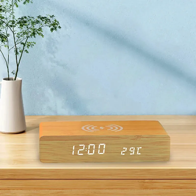 Réveil chargeur induction en bois