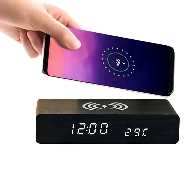 Réveil chargeur induction en bois