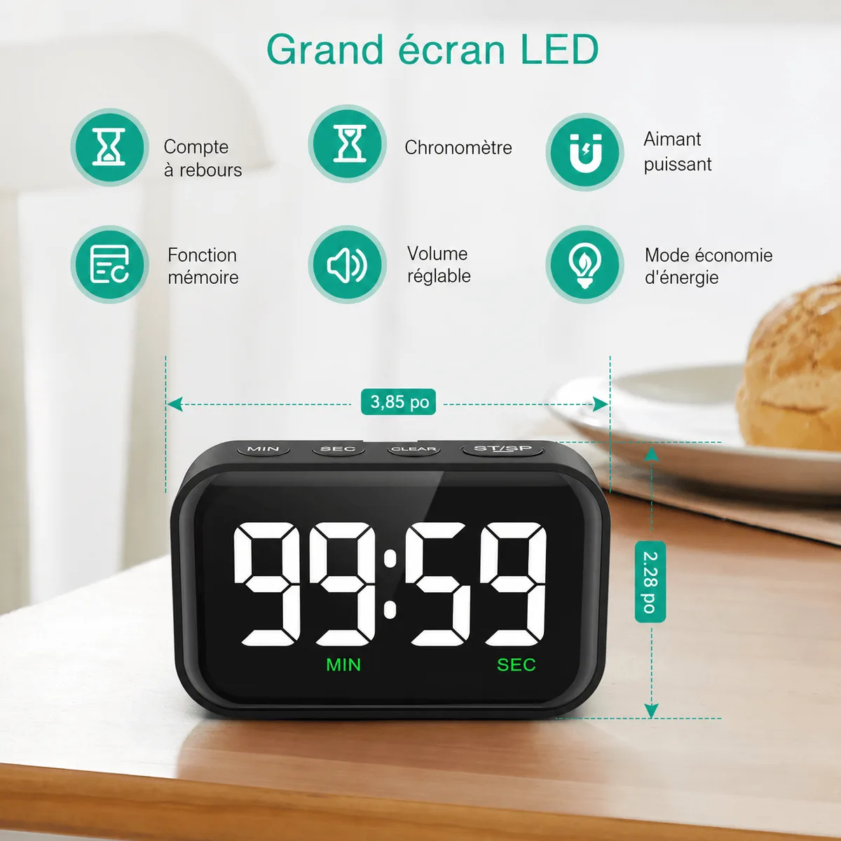 Réveil digital avec gros chiffres