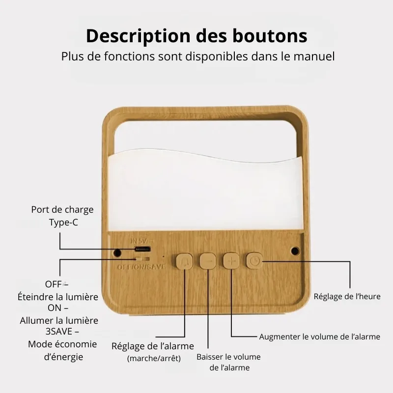 Réveil veilleuse bois