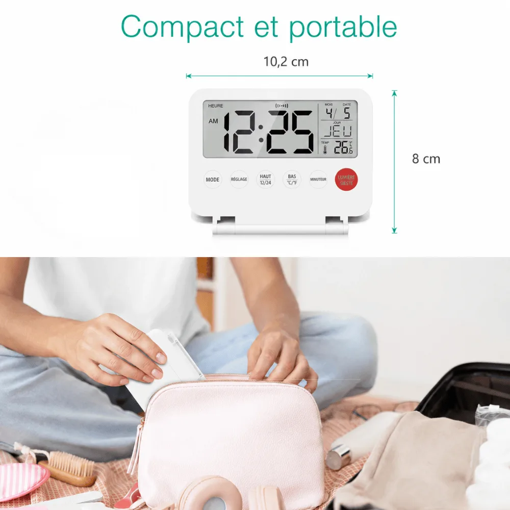 Réveil de voyage pliant et à piles