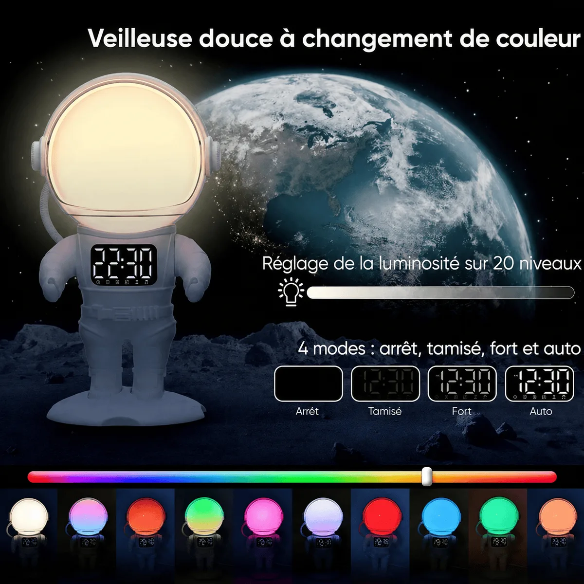 Réveil astronaute lumineux