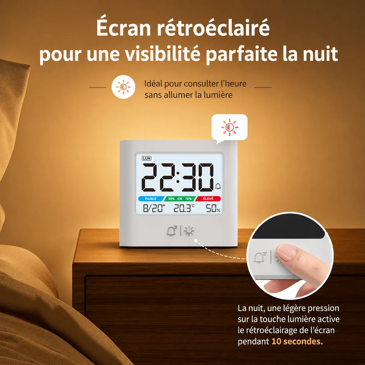 Réveil digital à pile avec thermomètre