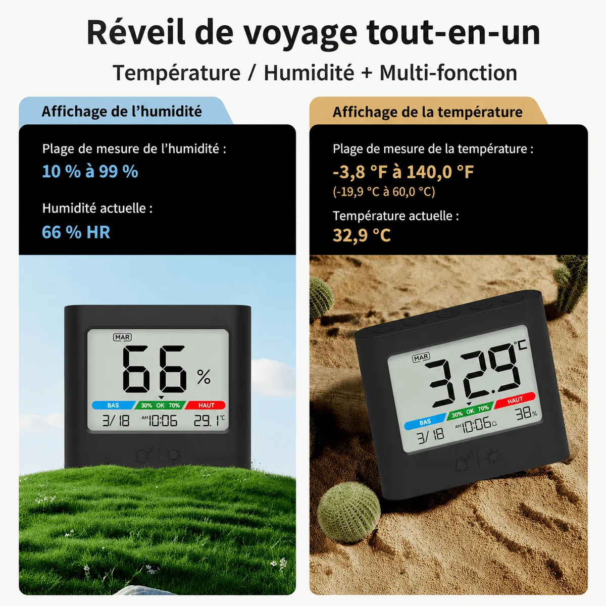 Réveil digital à pile avec thermomètre