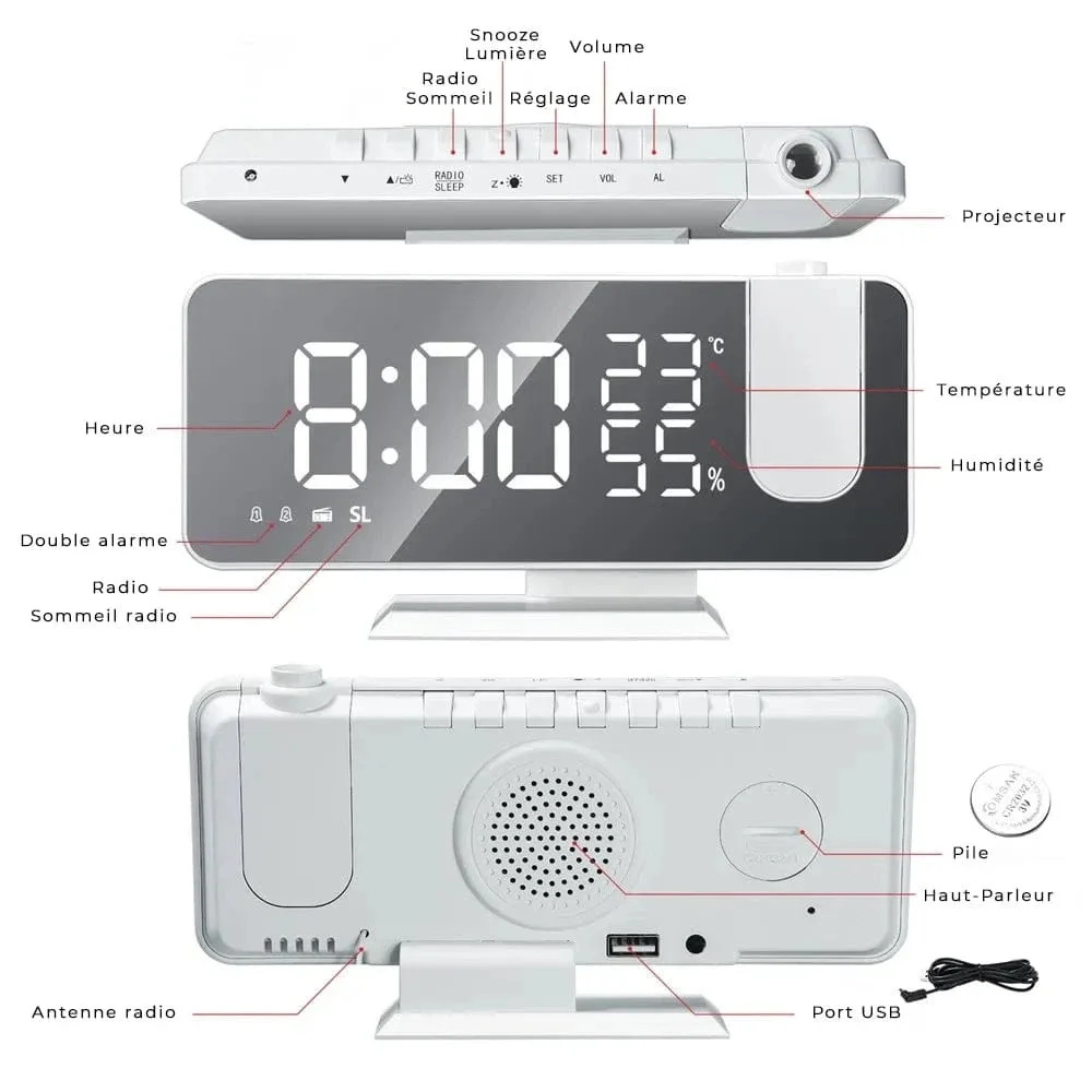Radio réveil projecteur blanc