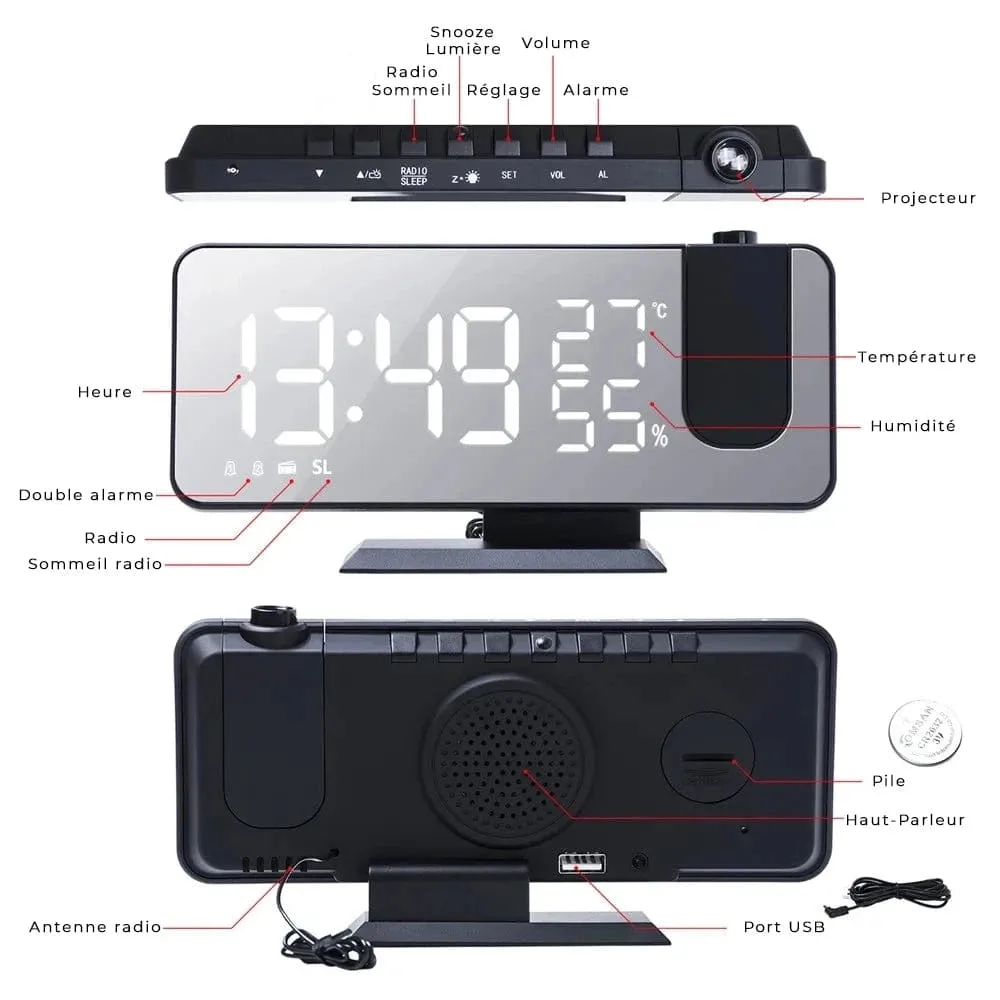 Radio réveil projecteur et température