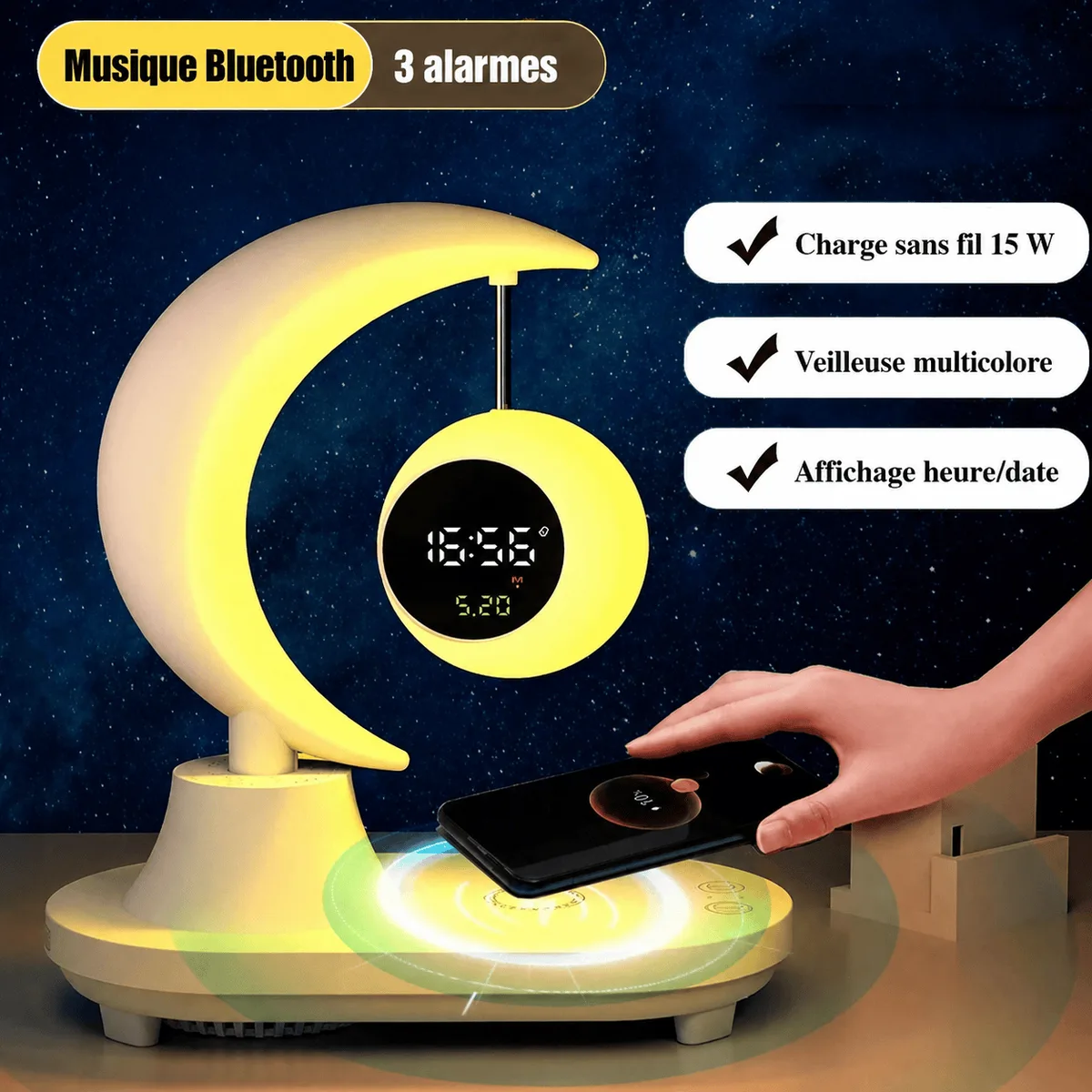Réveil lampe chargeur induction
