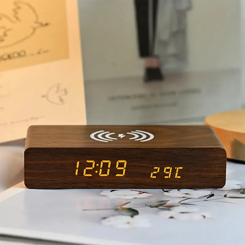 Réveil chargeur induction en bois