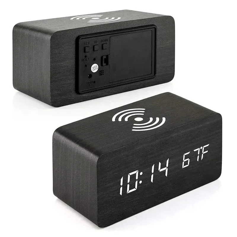 Réveil bois chargeur induction