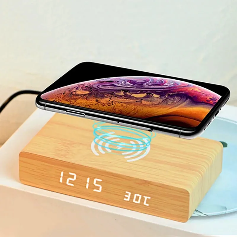 Réveil chargeur induction en bois