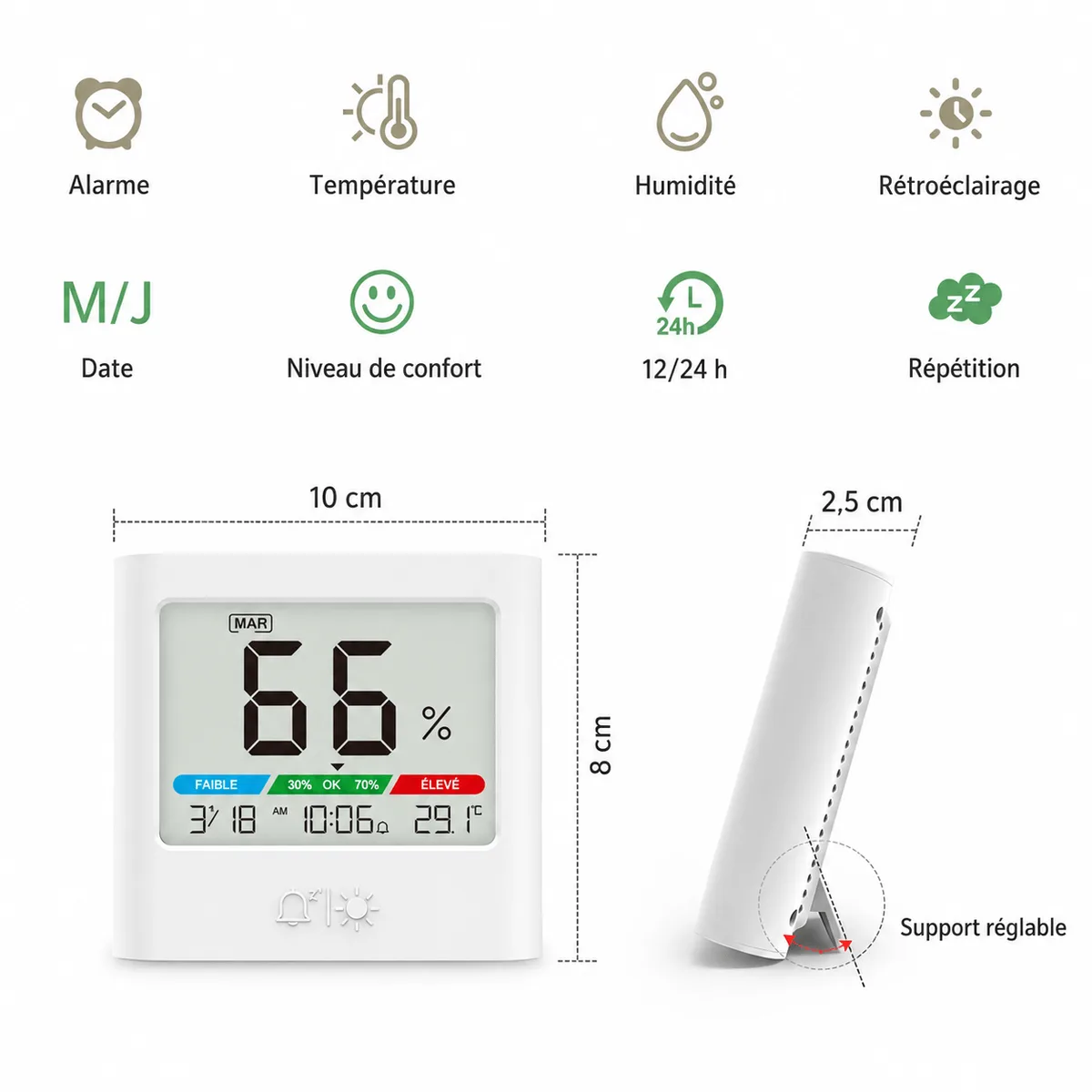 Réveil digital à pile avec thermomètre