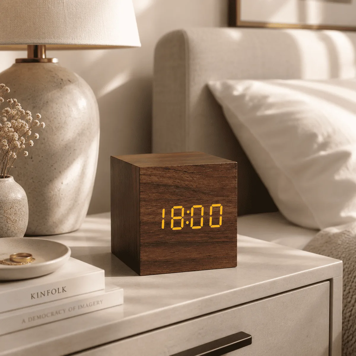 Réveil Bois Cube Compact